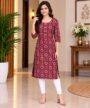 marron open kurti white leggings