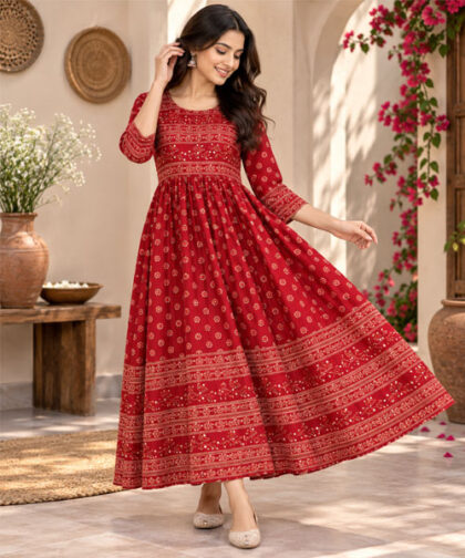 red-ethnic-aline-umbrella-dress