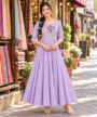 Lavender Floral Embroidered Flared Anarkali Kurti femizone