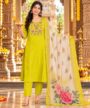 Lime Green Embroidered Kurti Set with Floral Dupatta femizone