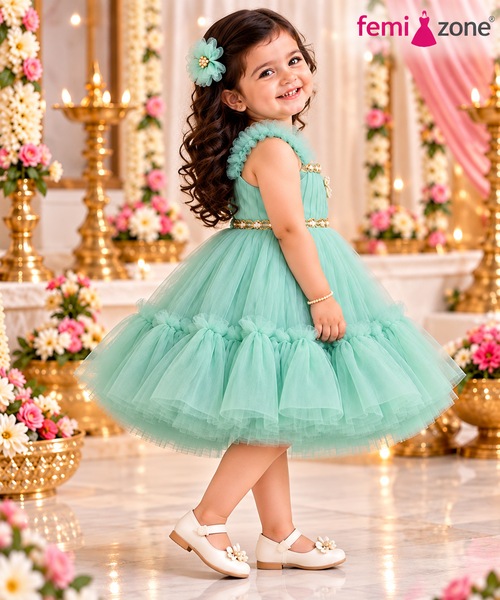 Mint Green Designer Tulle Party Wear Frock femizone 1