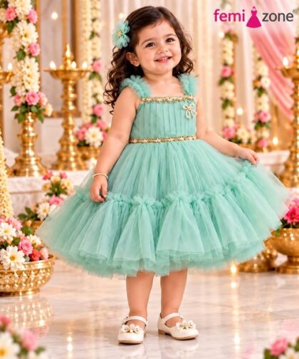 Mint Green Designer Tulle Party Wear Frock femizone