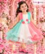 Mint Green, Pink & White Floral Kids Party Wear Frock femizone