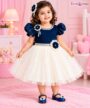 Navy Blue & White Floral Kids Party Wear Frock femizone