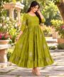 Olive Green Floral Embroidered Flared Anarkali Kurti_femizone