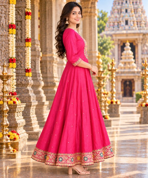 Pink Full Stone Work Embroidered Anarkali femizone 2