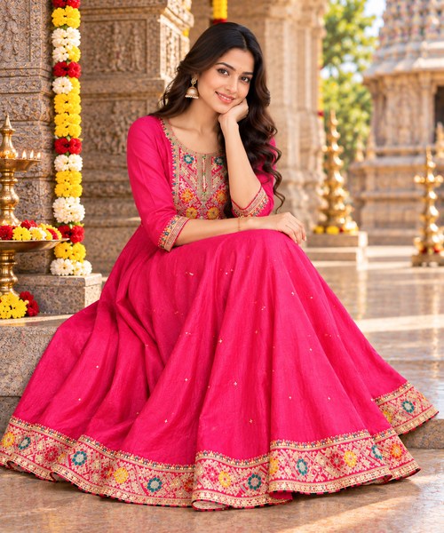 Pink Full Stone Work Embroidered Anarkali femizone 3