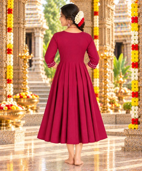 Pink Grace Embroidered Flared Anarkali Kurti femizone 1