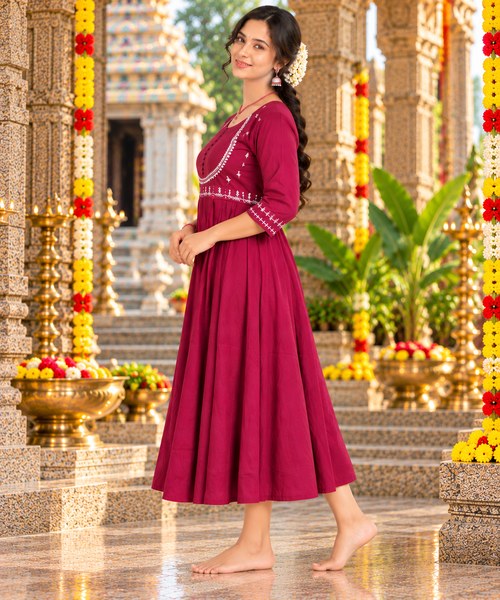Pink Grace Embroidered Flared Anarkali Kurti femizone 2