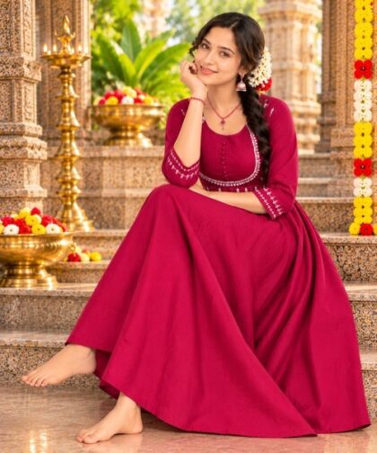 Pink Grace Embroidered Flared Anarkali Kurti femizone