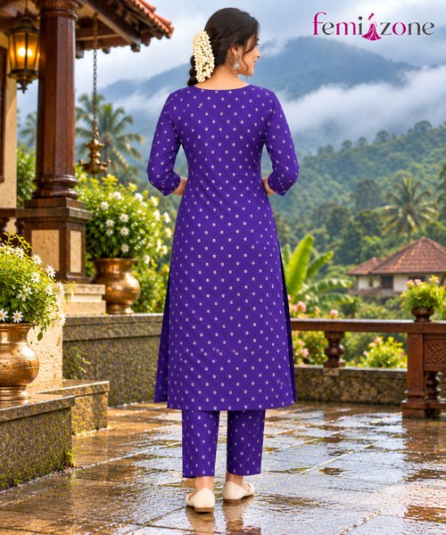 Purple Printed V-Neck 2Pc Co-Ord Set femizone 3