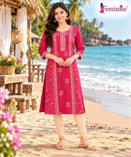 Rani Pink Embroidered Kurta_femizone