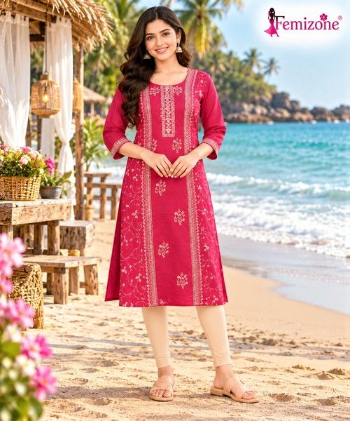 Rani Pink Embroidered Kurta_femizone