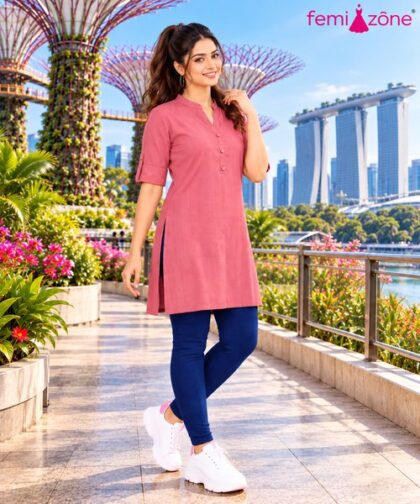 Rose Pink Stylish Long Top femizone