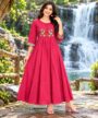 Shiny Mal Chanderi Pink Floral Embroidered Flared Umberla Kurti_femizone