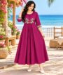 Shiny Mal Chanderi Wine Floral Embroidered Flared Kurti_femizone