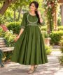 Vatican Fabric Green Embroidered Flared Anarkali Kurti_femizone