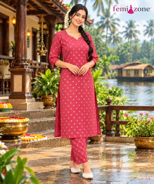 Wine Pink Printed 2Pc Co-Ord Set femizone