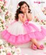 Pink & White Layered Kids Party Wear Frock femizone